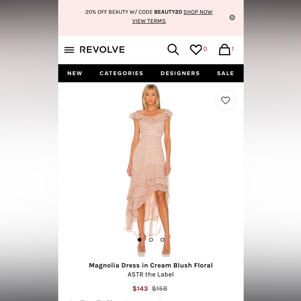 NWT ASTR The Label Magnolia Dress in Cream Blush Floral